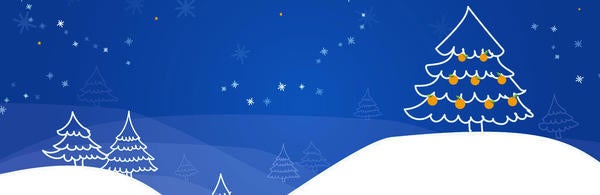 Happy Holidays 2019 banner with snowy trees blue sky / pixabay.com