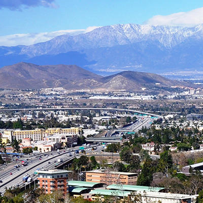 Aerial view of the campus and moutains (c) UCR