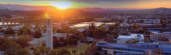 Aerial view of campus and sunset (c) UCR/Stan Lim