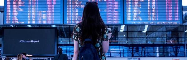 Airport, student in terminal