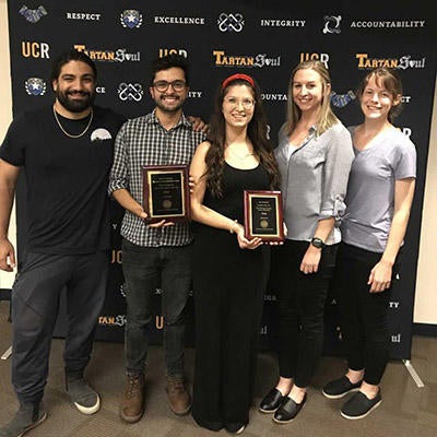 (c) UCR - Plant Pathology GSA members (left to right: Nathan Riley, Gabriel Ortiz,  Sara Dorhmi, Lindsey Pedroncelli, and Beth Peacock)