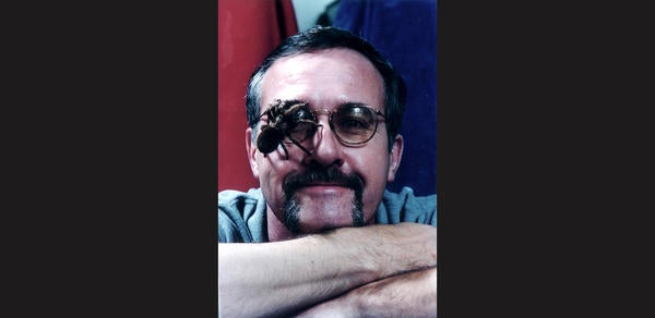 retired UCR professor Richard S. Vetter with spider on his glasses